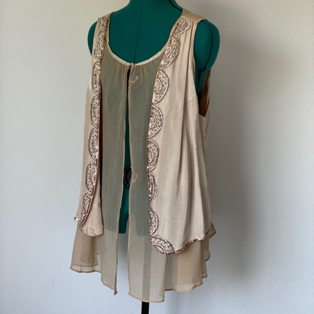 IMAN Beige Golden Vest Jacket  size 1X - Picture 2 of 10